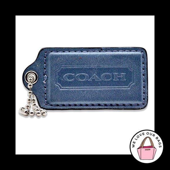 RARE 3" XL COACH Blue Smooth Leather Nickel Key Fob Bag Charm Keychain Hang Tag - Picture 1 of 1